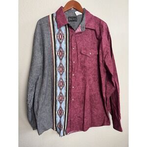 High Noon Western Button Down Long Sleeve Shirt Size XL Maroon Gray Vintage